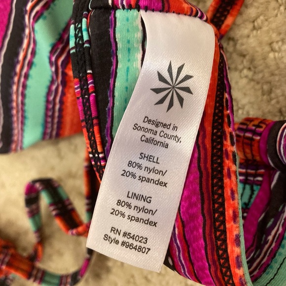 Athleta Catalina Striped Red Turquoise Black Bikini Top and Shorts Set S 6 - Picture 5 of 5